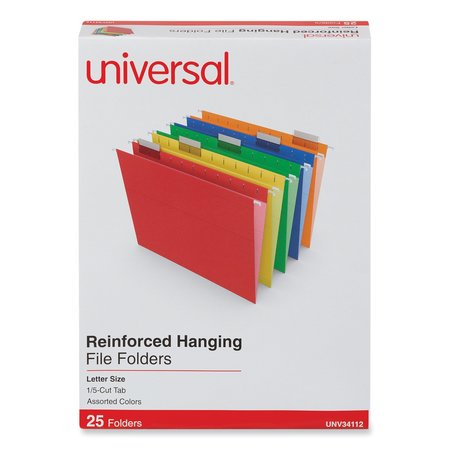 UNIVERSAL Deluxe Reinforced Recycled Hanging File Folders, Letter Size, 1/5-Cut Tabs, Assorted, PK25, 25PK 5508